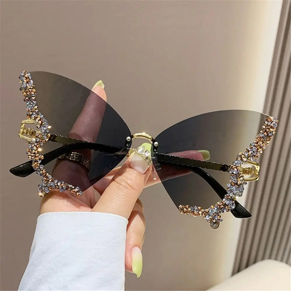 Vintage Oversized Y2K Eyewear Butterfly Sunglasses Purple Sunglasses for Women Ladies Shades Bling Sun Glasses
